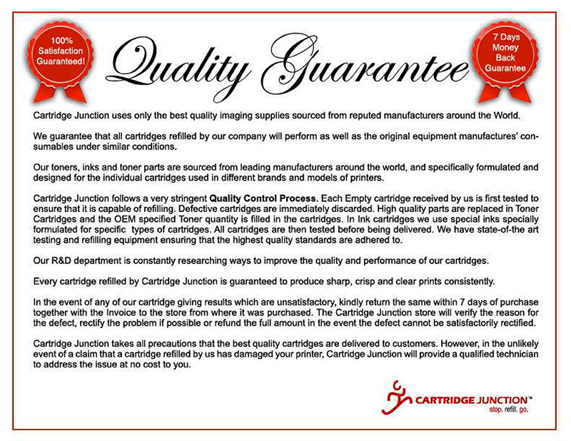 Cartridge Junction Guarantee Certificate